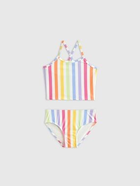 NWT QUINCE Tankini Swimsuit Kid Girl Size 12 Rainbow Stripe 8267